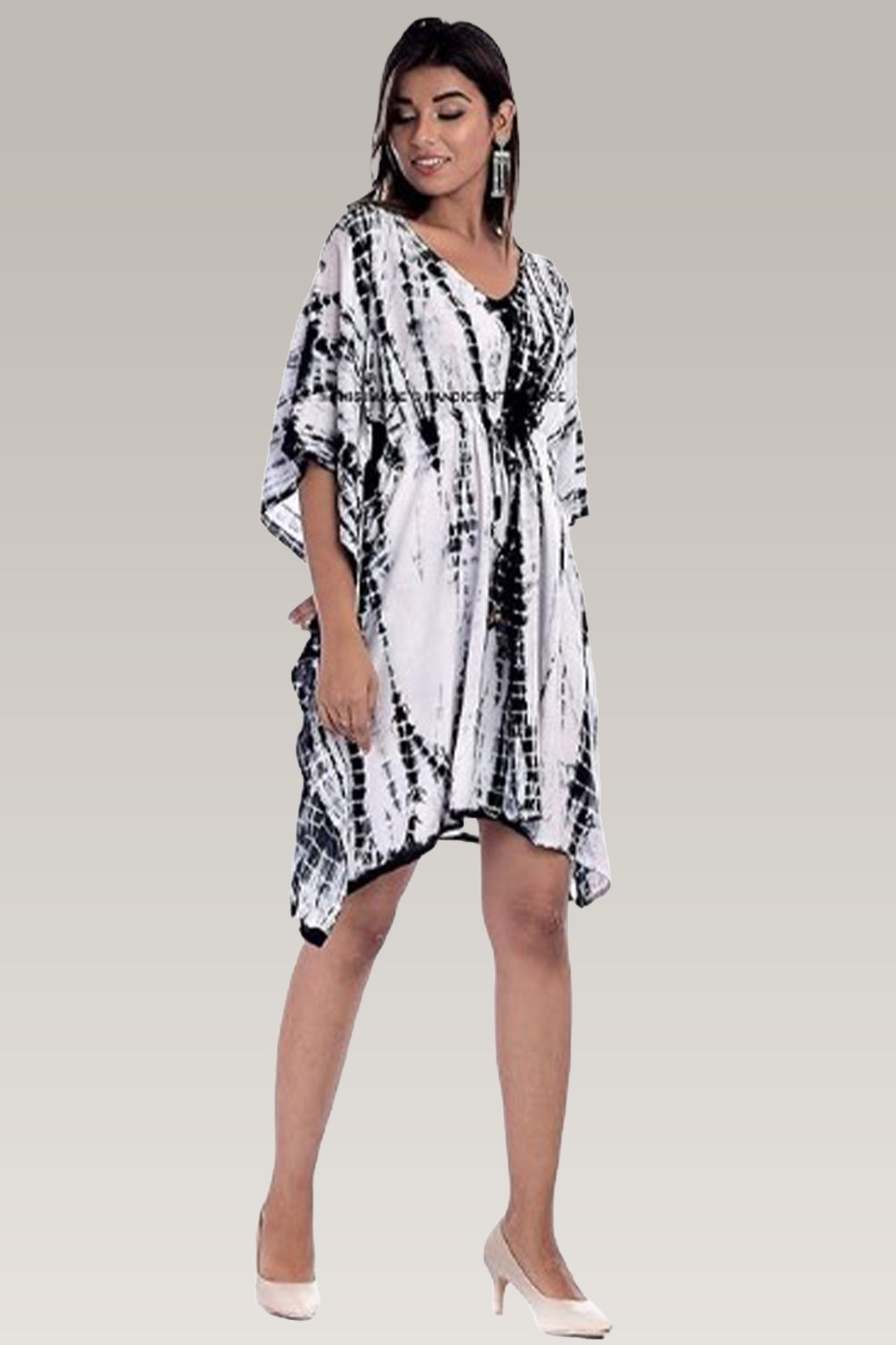 Midnight Marble | Black White Short Tie Dye Kaftan