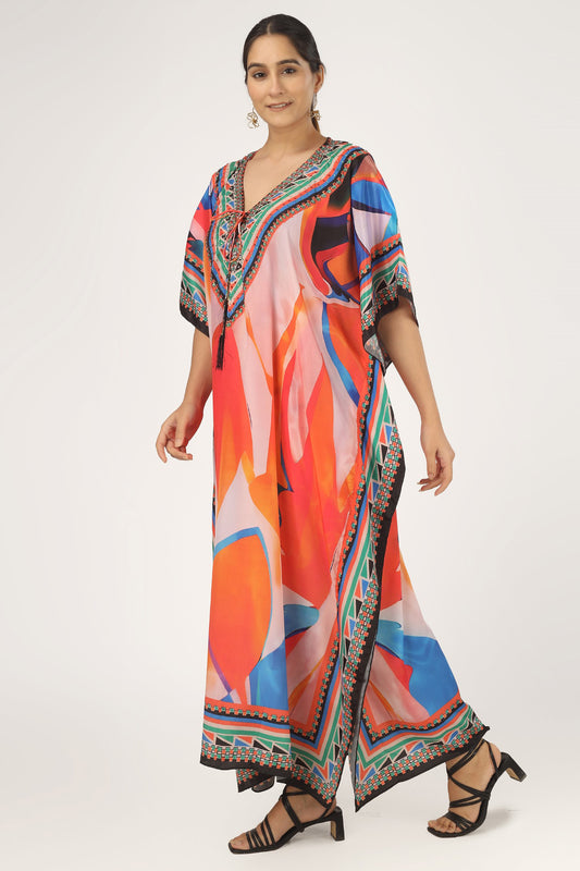 Sunset Symphony | Orange Luxe Poly Silk Kaftan