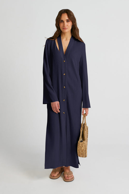 Peek-A-Boo | Navy Blue Shirt Dress