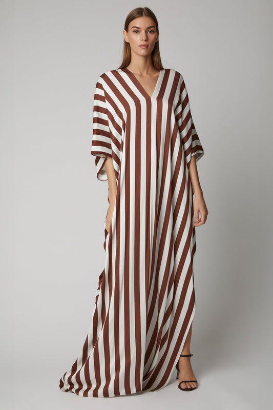 Cocoa Cream | Brown Stripes Kaftan