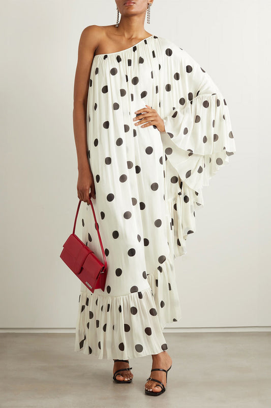 Dotted Darling | White One-Shoulder Dress