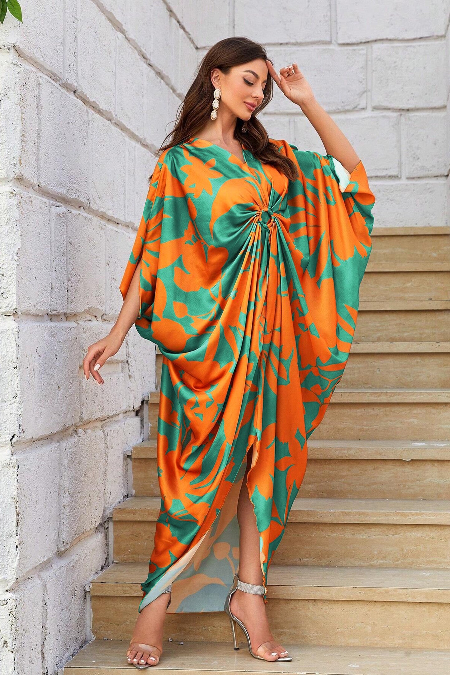 Knotty Nice | Orange Floral Kaftan Dress