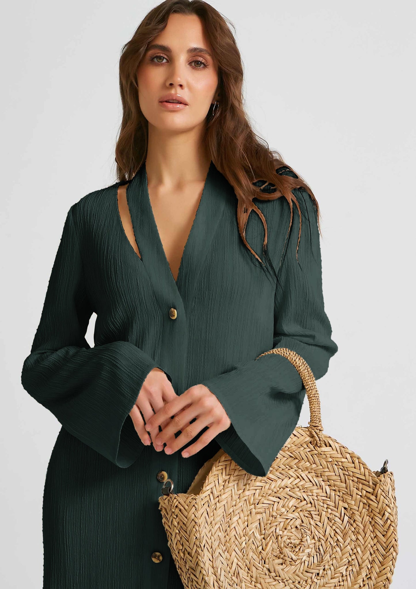 Peek-A-Boo | Green Shirt Dress