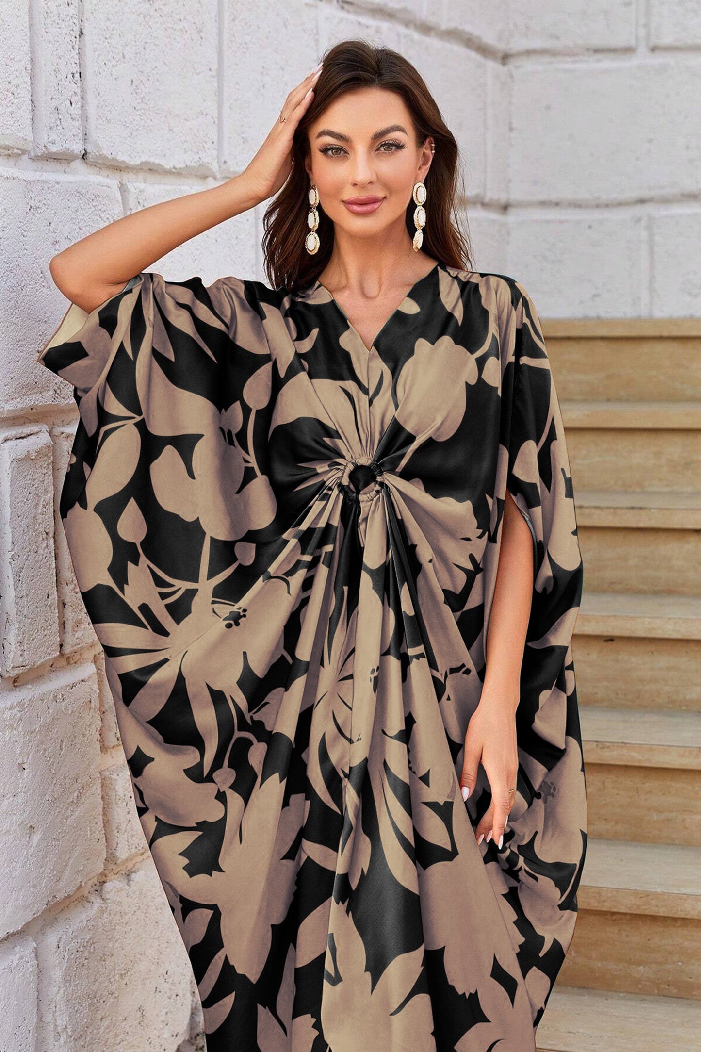 Knotty Nice | Mocha Floral Kaftan Dress