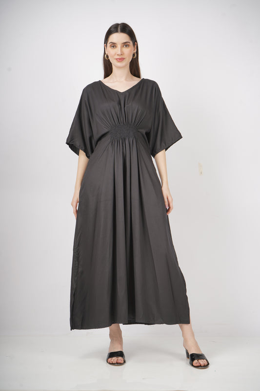 Ebony Elegance | Shirred Dress With Pockets - 3 Sizes Available AU 10-30