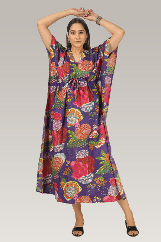 Purple Chrysanthium | 100% Cotton Kaftan