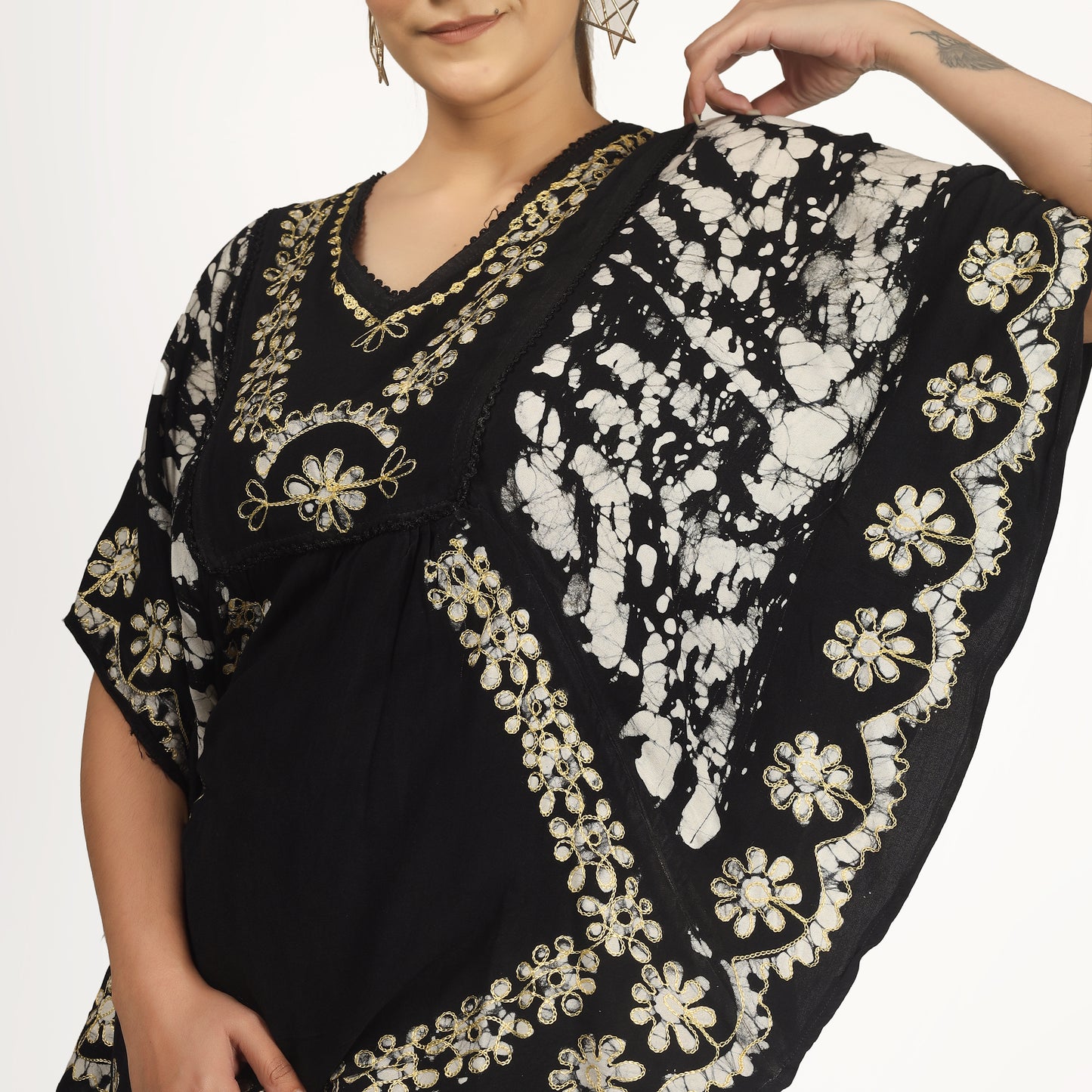 White Batik Embroidered Poncho Top | Free Size