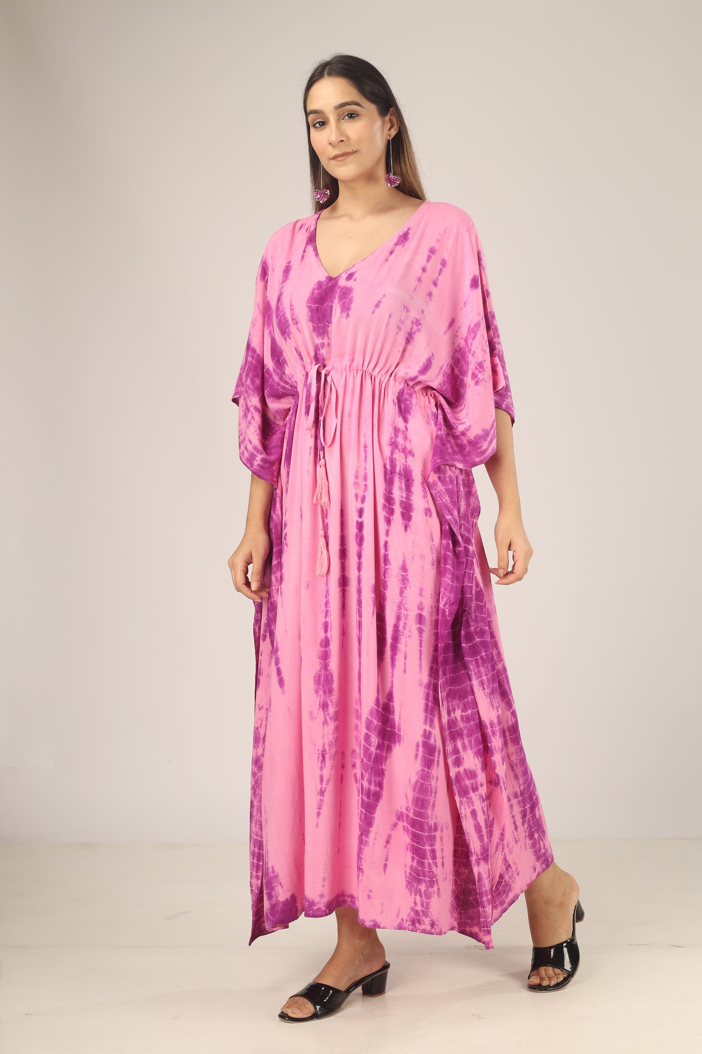 Pink Stripes | 100% Rayon Pink Kaftan With Pockets