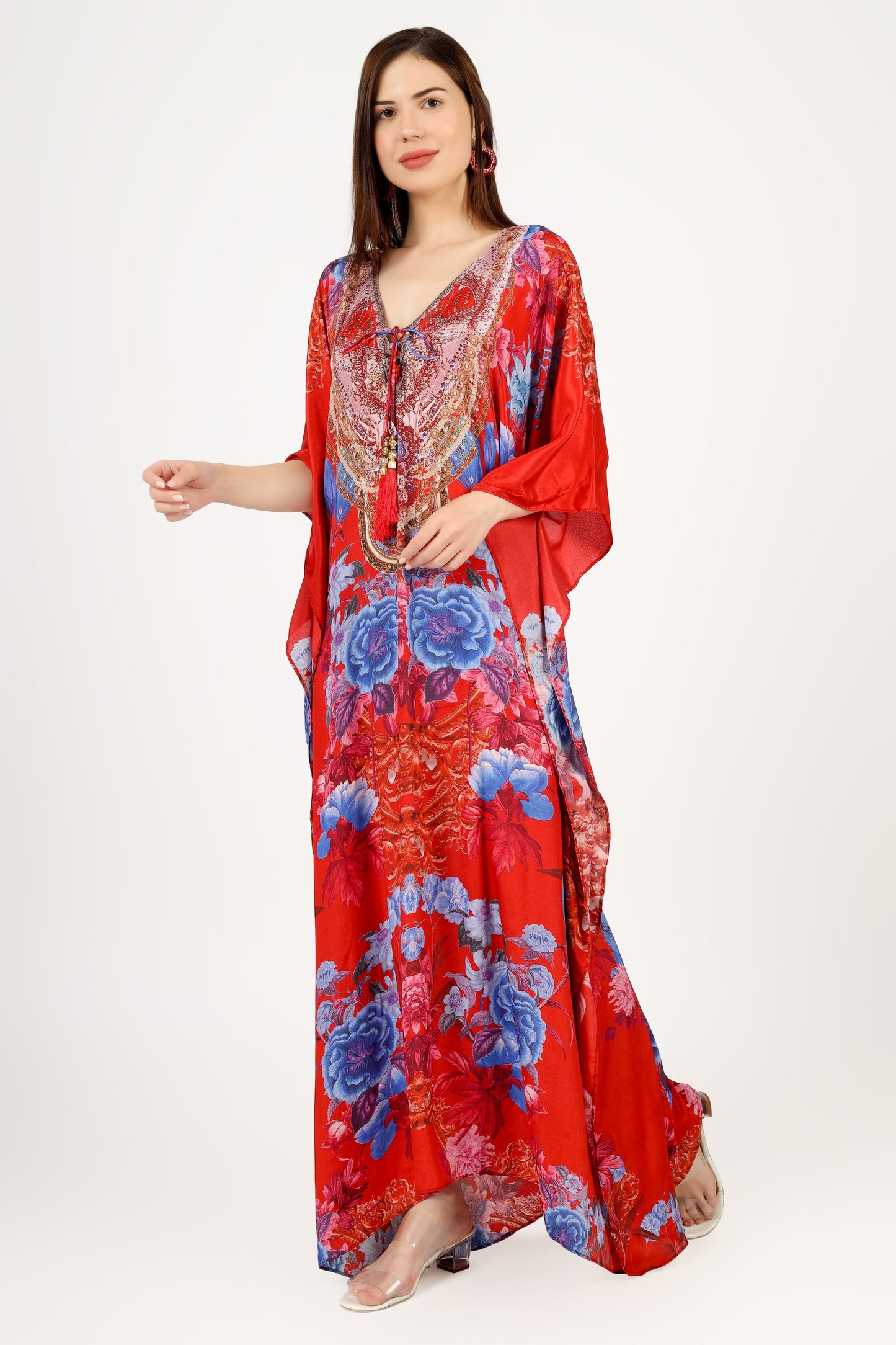 Cherry Blossom | Red Luxe Art Silk Kaftan