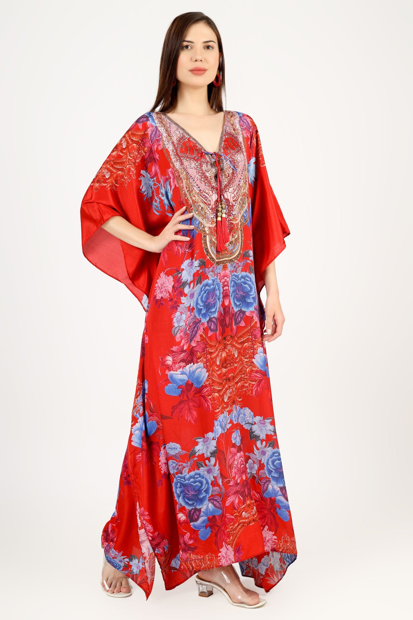Cherry Blossom | Red Luxe Art Silk Kaftan