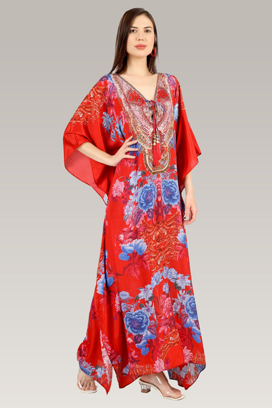 Cherry Blossom | Red Luxe Art Silk Kaftan