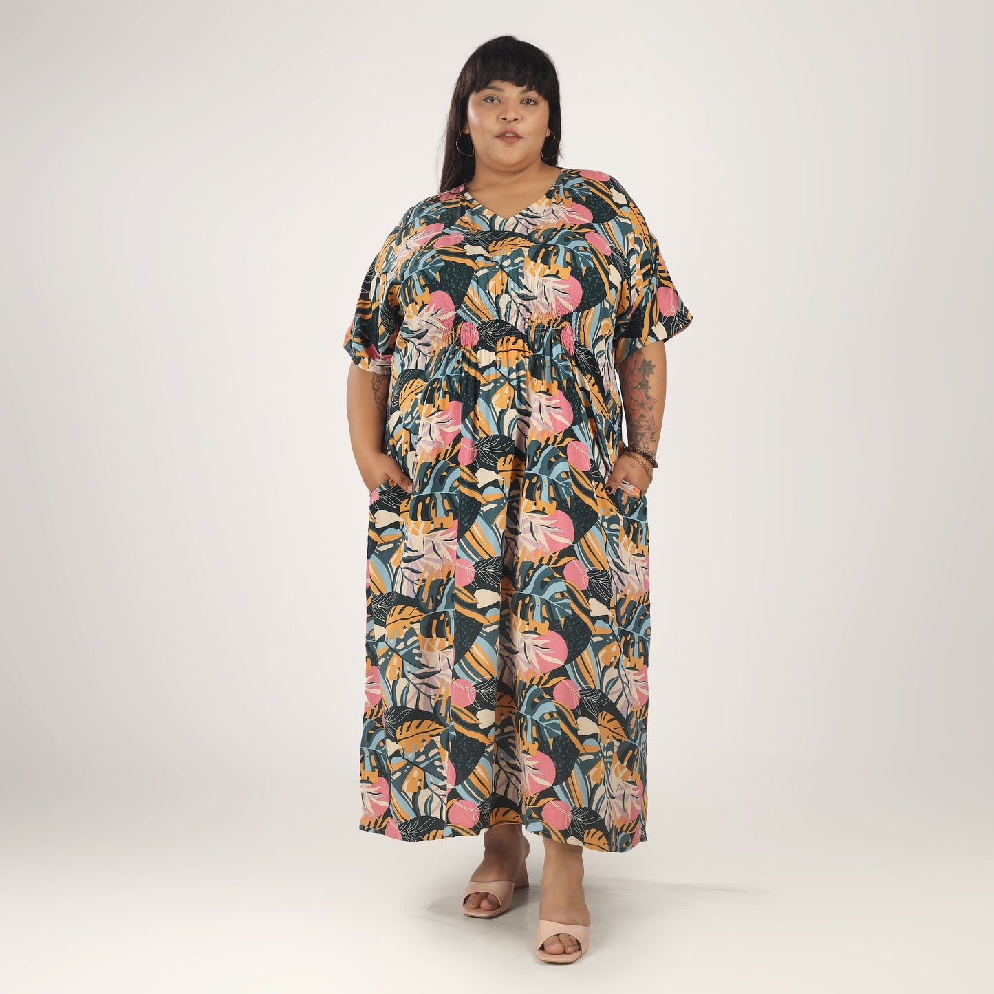 Tropical Delight | Shirred Dress With Pockets - 3 Sizes Available AU 10-30