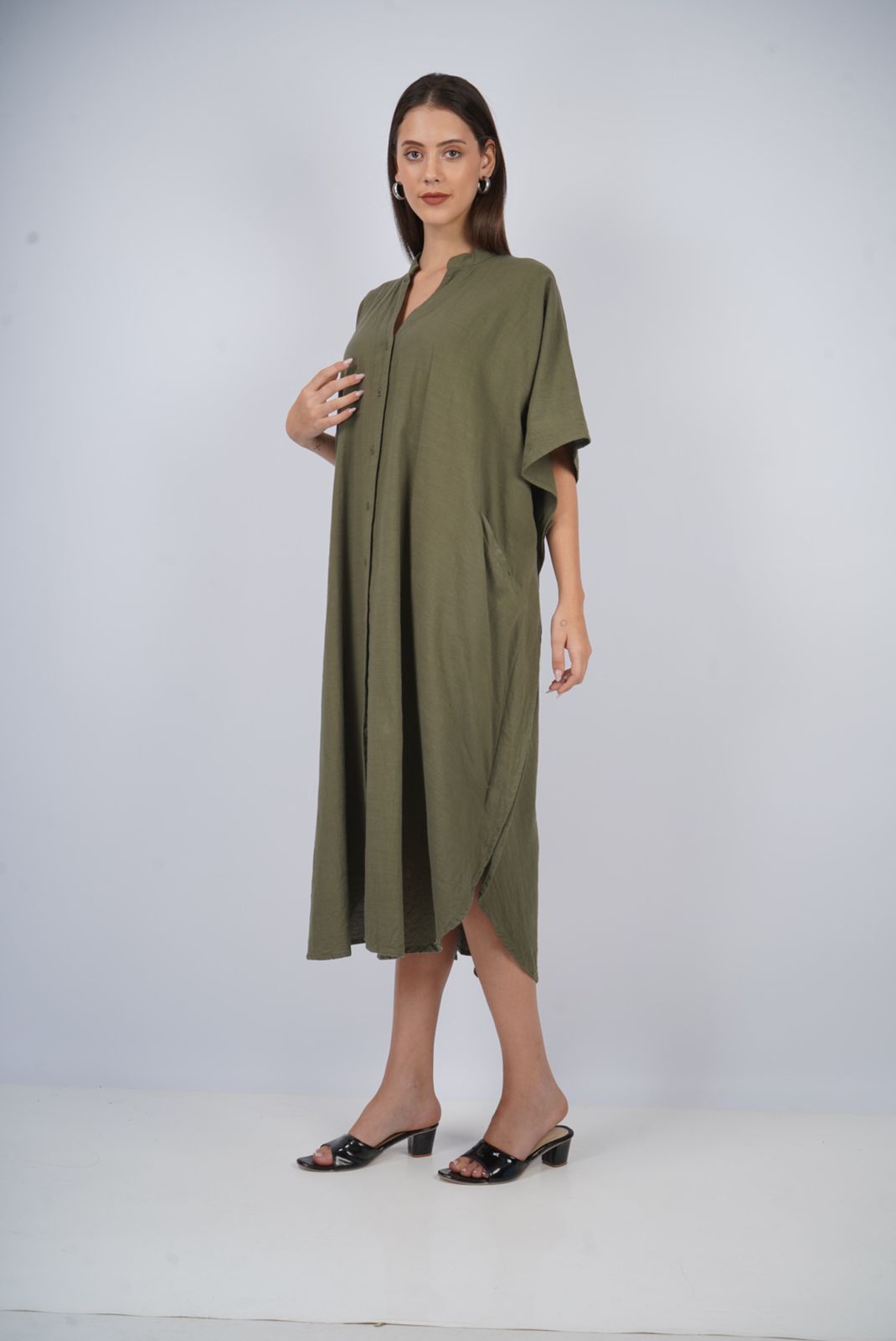 Olive Oasis | Olive Shirt Dress With Pockets | One Size Fits AU 10 - 24