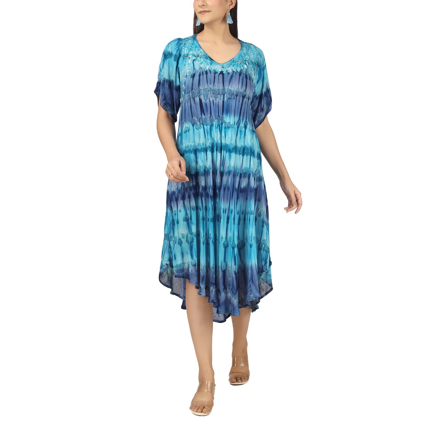 Summer Beach Boho Hippie Tie Dye Sundress with Sleeves