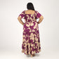 Women's Plus Size Kaftan Dress with Smocking (Purple Floral)