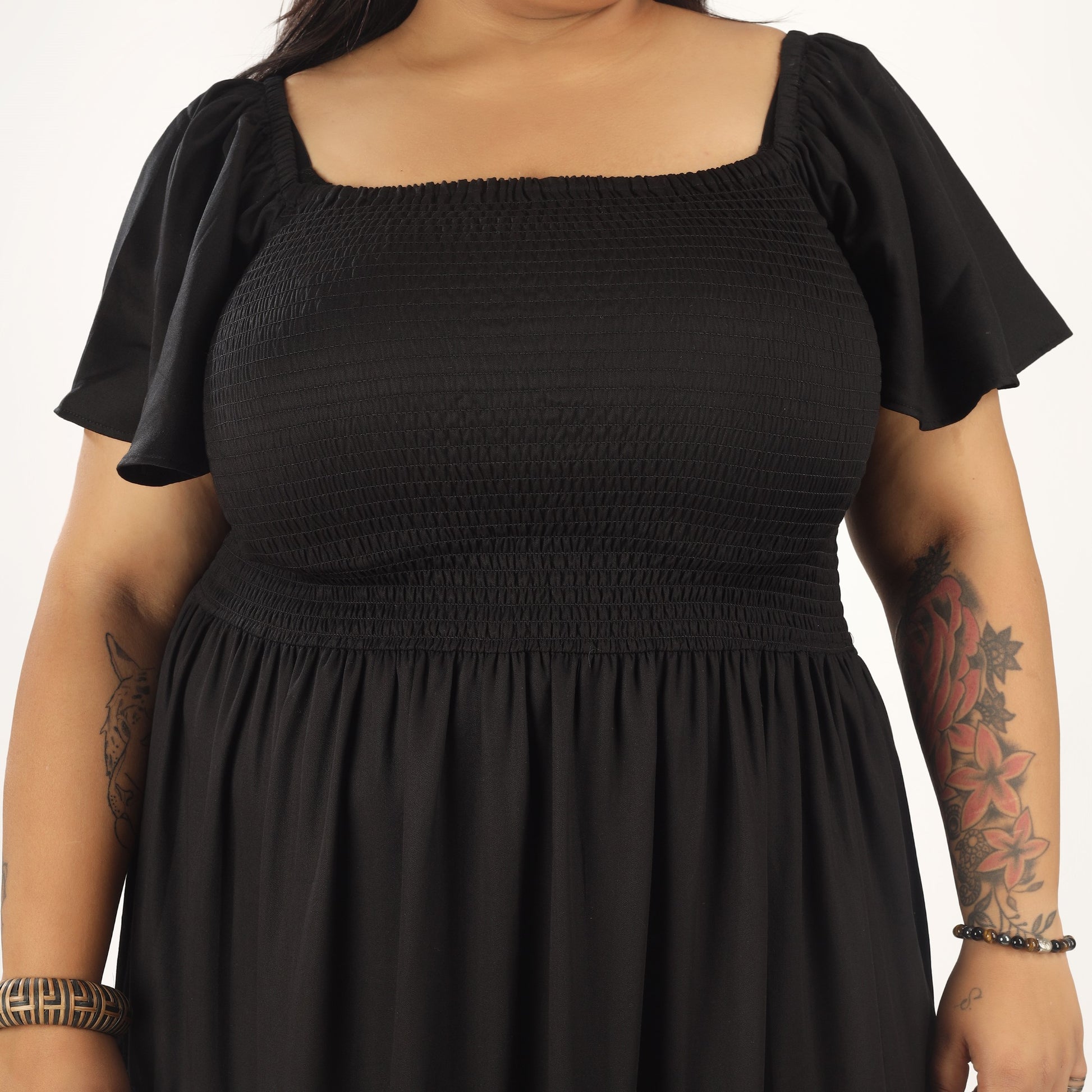 Women's Plus Size Kaftan Dress with Smocking (Black)