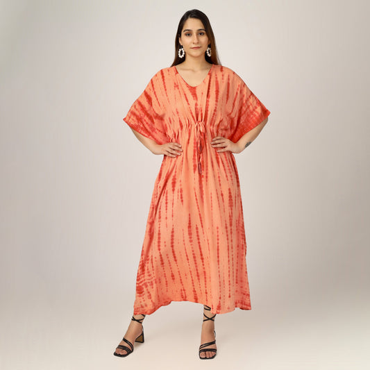 Earthen Threads Beach Summer Shibori Tie Dye Kaftan Kimono Orange