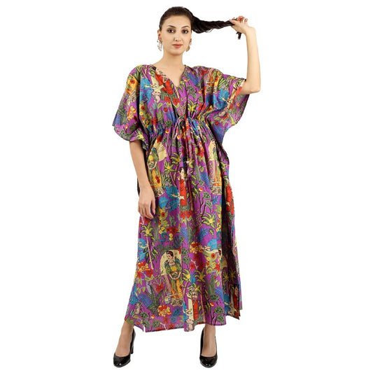 Earthen Threads Women's Kaftan Beach Cover-Up: Stylish and Versatile Summer Caftan Dress Purple