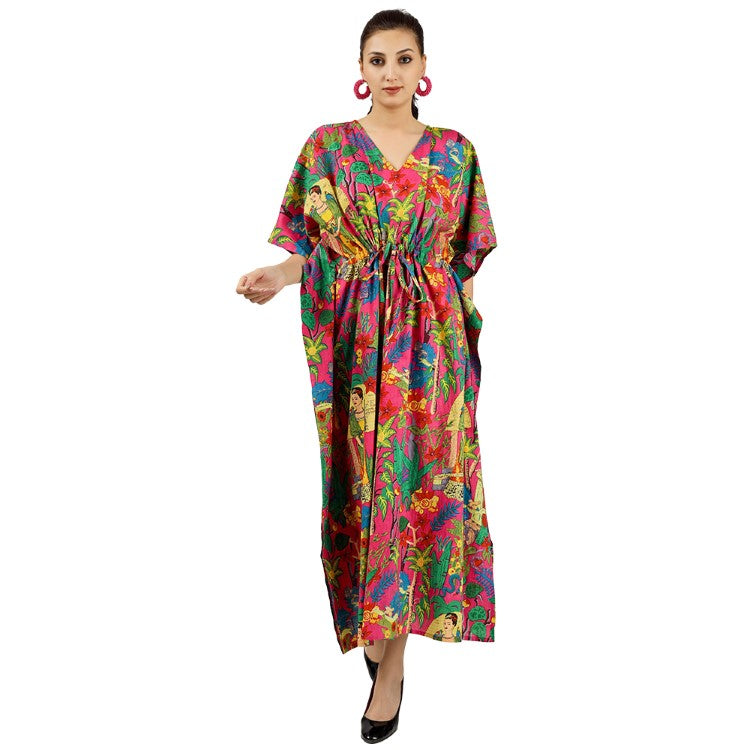 Earthen Threads Women's Kaftan Beach Cover-Up: Stylish and Versatile Summer Caftan Dress Pink