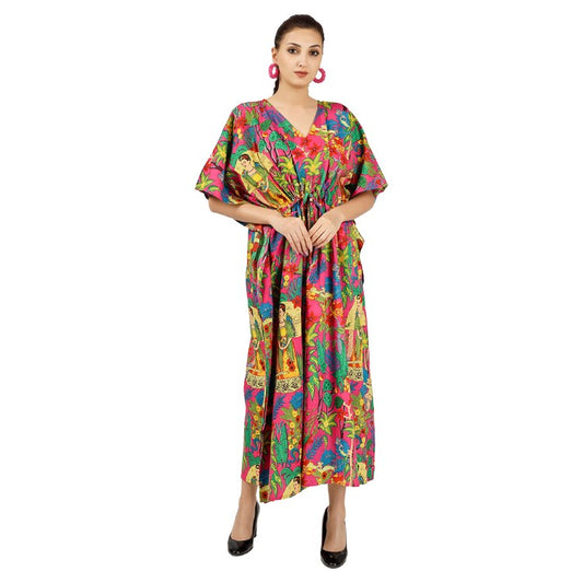 Earthen Threads Women's Kaftan Beach Cover-Up: Stylish and Versatile Summer Caftan Dress Pink