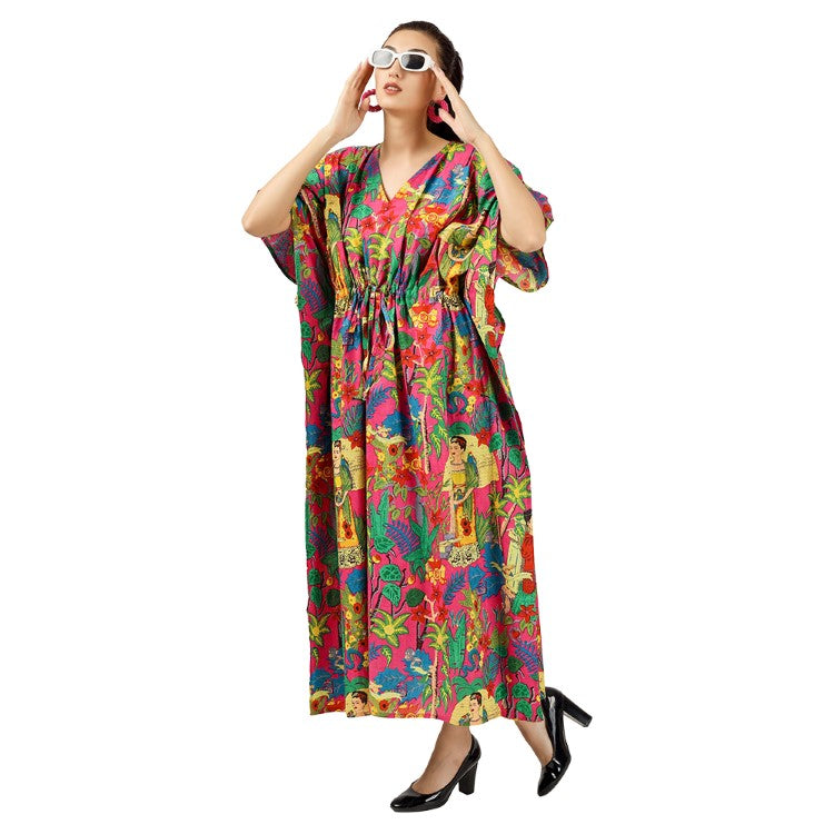 Earthen Threads Women's Kaftan Beach Cover-Up: Stylish and Versatile Summer Caftan Dress Pink