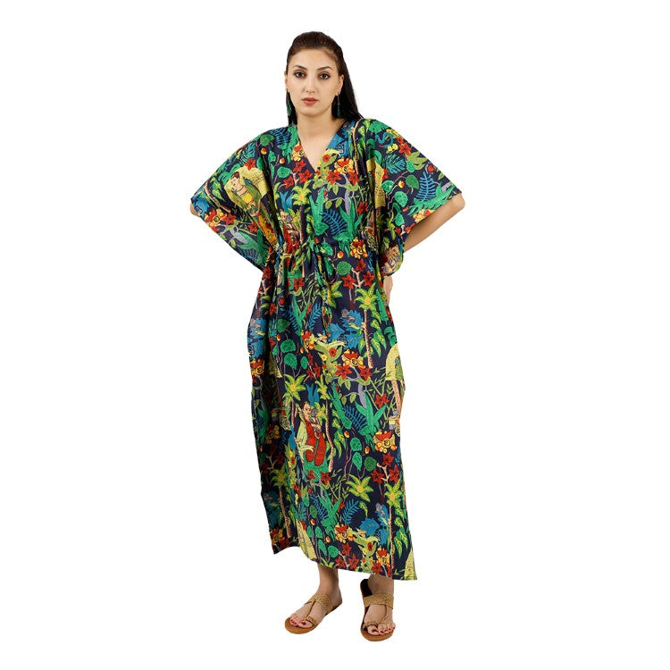 Earthen Threads Women's Kaftan Beach Cover-Up: Stylish and Versatile Summer Caftan Dress Blue