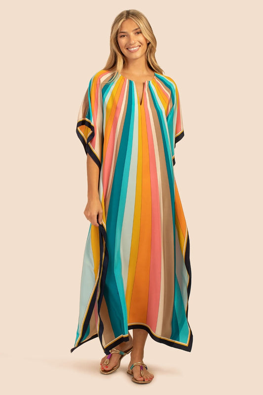 Earthen Threads Party Wear Beach Kaftan Kimono Crepe Dress-J5676