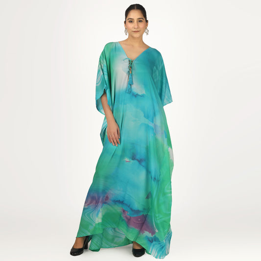 Acid Wash 1 Luxe Art Silk Kaftan Dress